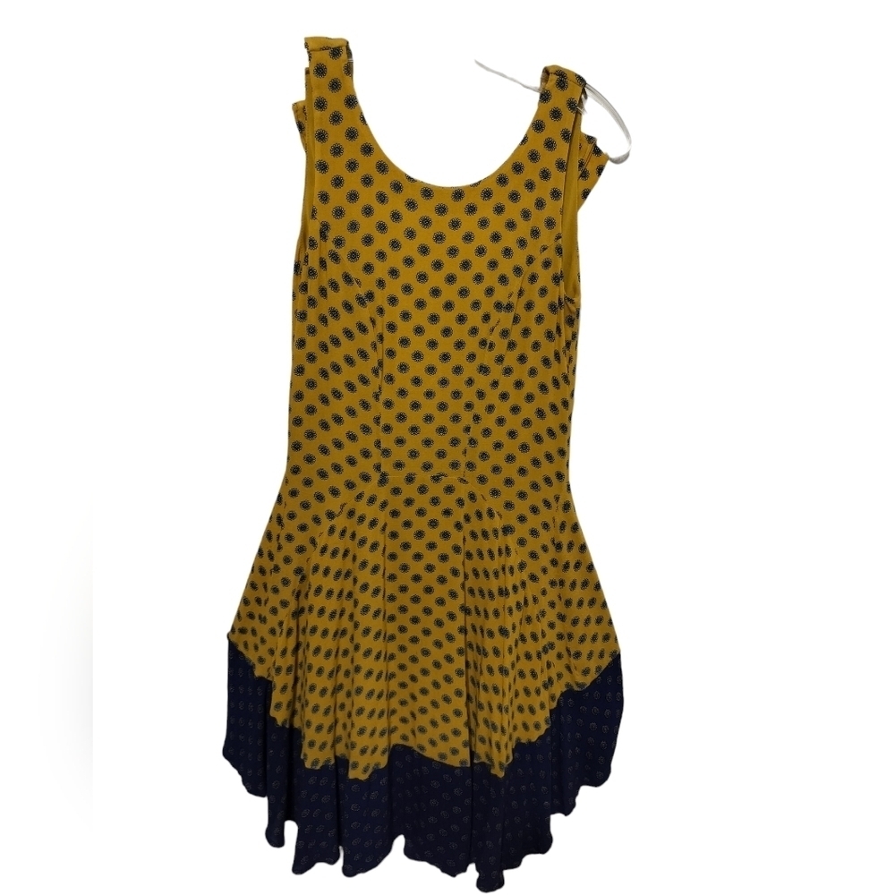 2180).H&M Mustard Yellow & Navy blue Sleeveless Summer Dress Size US4
